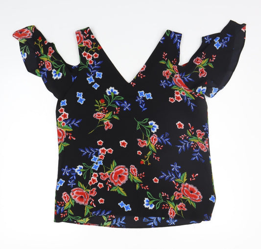 Peacocks Womens Black Floral Basic Blouse Size 14 - Flowers