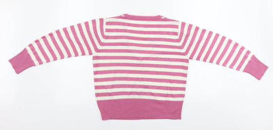 BM Womens Pink Striped Pullover Jumper Size S