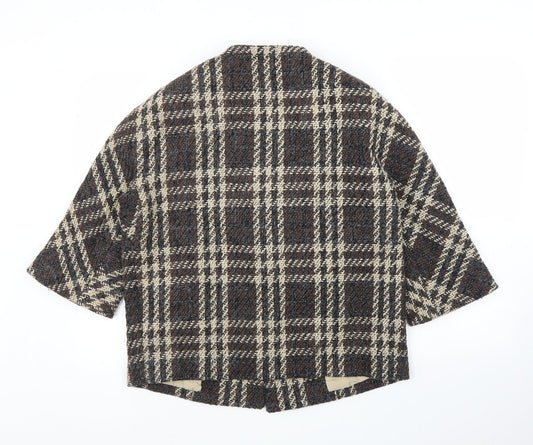 Preworn Womens Brown Plaid Overcoat Coatigan Size L