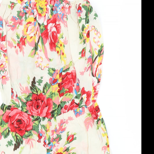 Glamorous Womens Ivory Floral Romper One-Piece Size 10