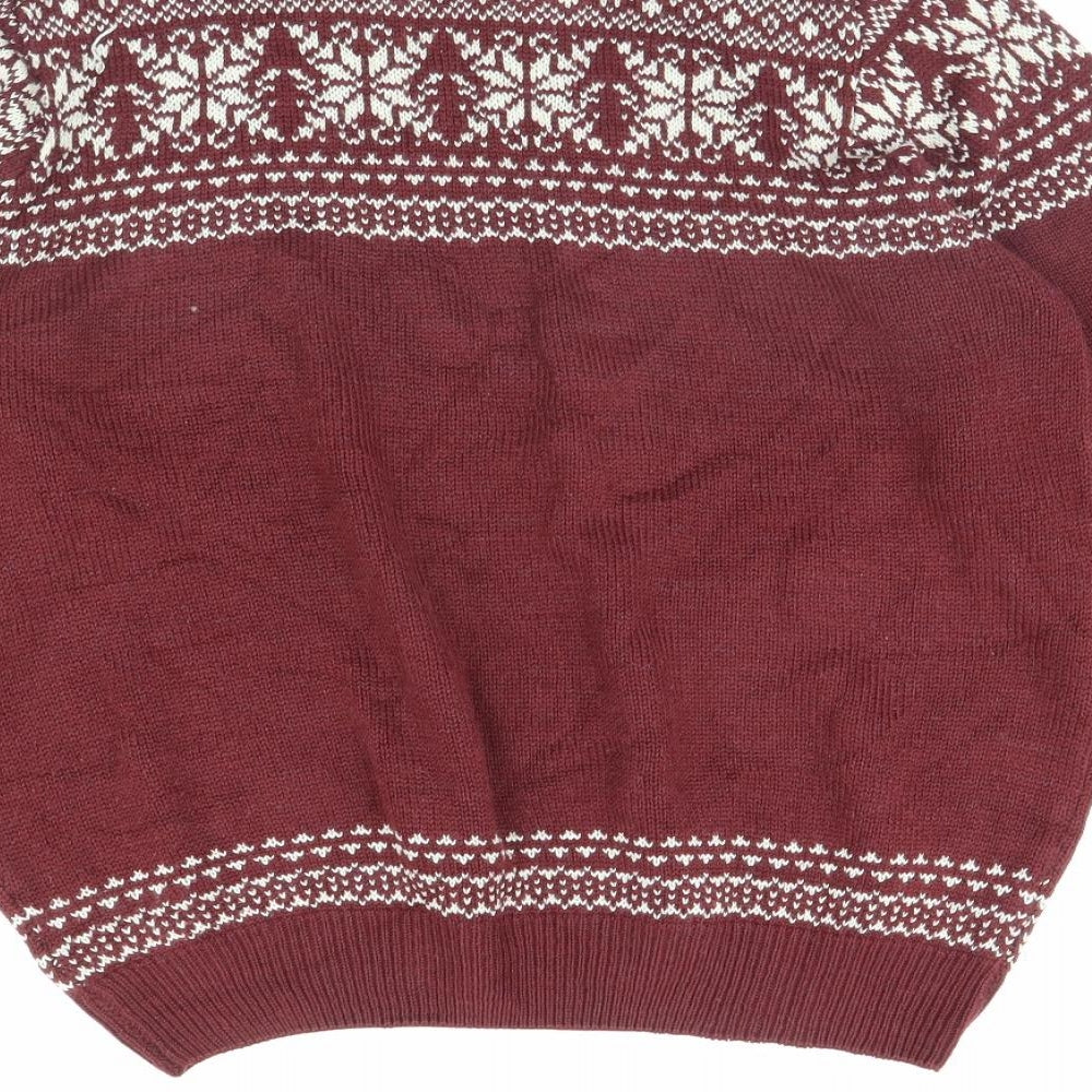 Brand and care label for Easy men’s red jumper, size L