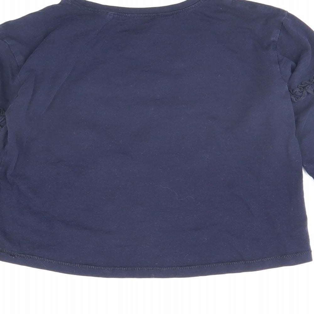Brand and care label for Next girls’ blue basic t-shirt, size 3, years