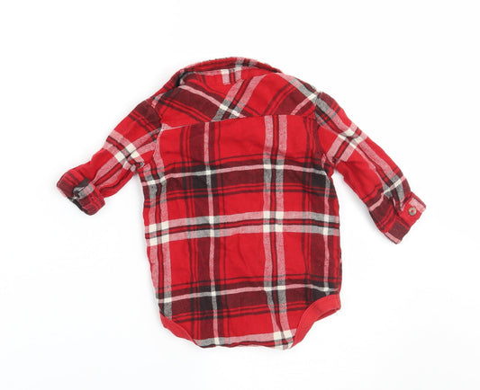 George Boys Red Check Basic Button-Up Size 3-6 Months - vest bottom