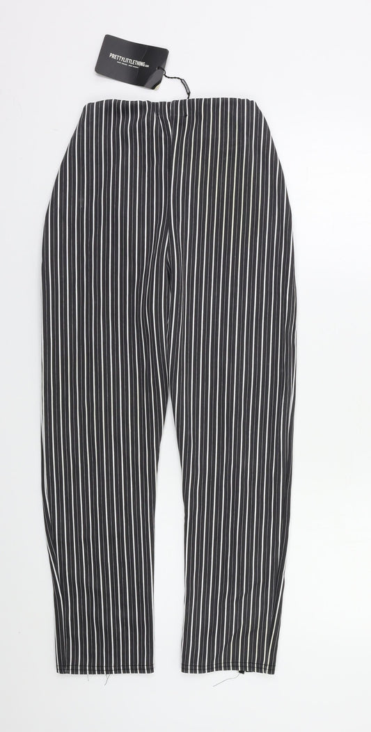 PRETTYLITTLETHING Womens Black Striped Trousers Size 6 L23 in