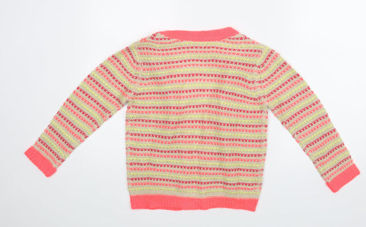 Preworn Girls Pink Striped Wrap Jumper
