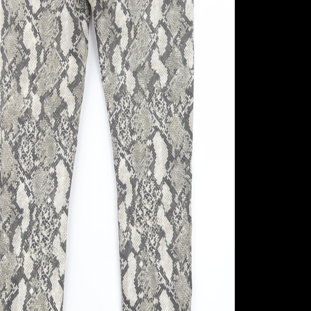H&M Womens Grey Animal Print Trousers Size 10 L29 in