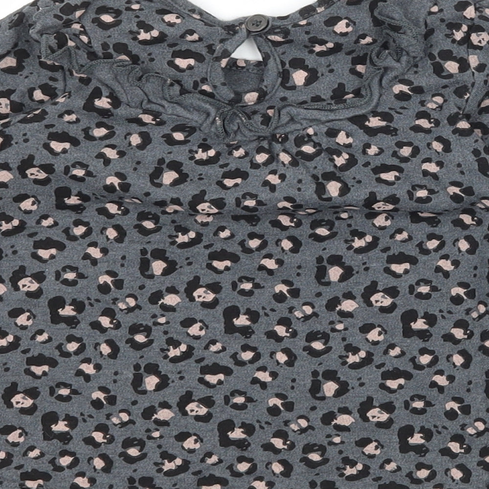 Brand and care label for George girls’ grey animal print jacquard t-shirt dress, size 3-6, months