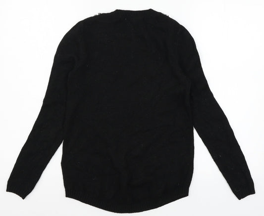 H&M Womens Black Knit Pullover Jumper Size XS - Embelished Neckline