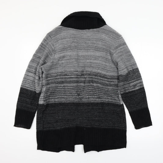 Alexara Womens Grey Striped Knit Cardigan Jumper Size S