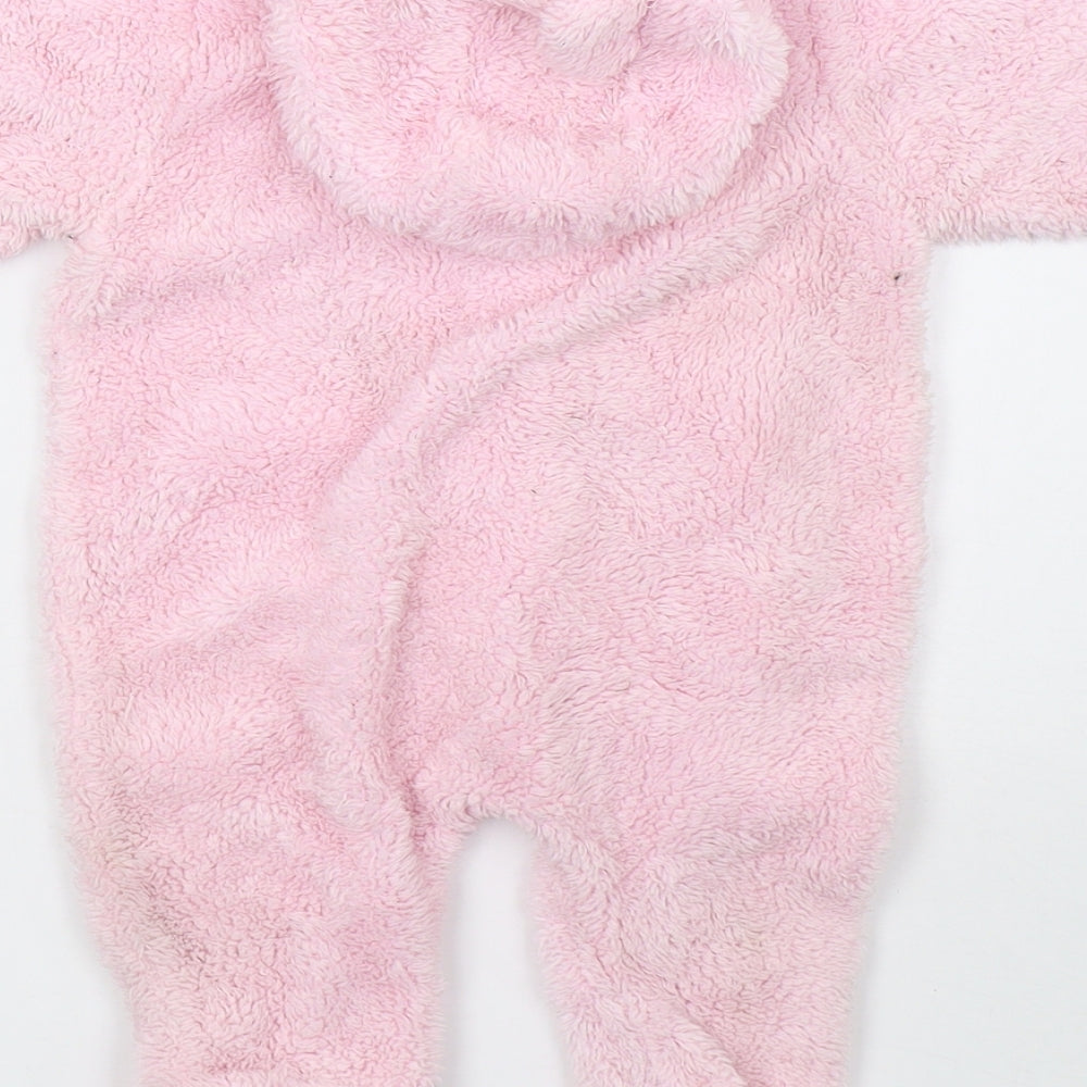 Brand and care label for Bebe Bonito girls’ pink babygrow one-piece, size 3-6, months