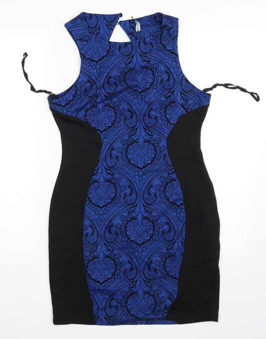 Preworn Womens Blue Paisley Pencil Dress Size L