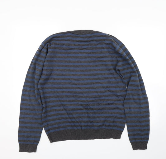 Soul rebel Mens Blue Striped Pullover Jumper Size XL