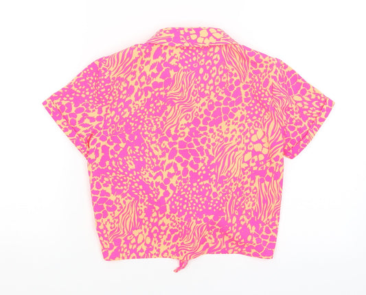 Blue Zoo Girls Orange Animal Print Cropped Button-Up Size 11 Years