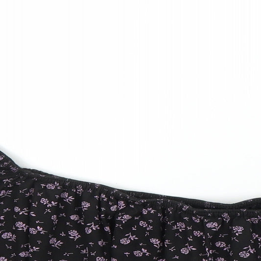 Boohoo Womens Black Floral Cropped Blouse Size 14