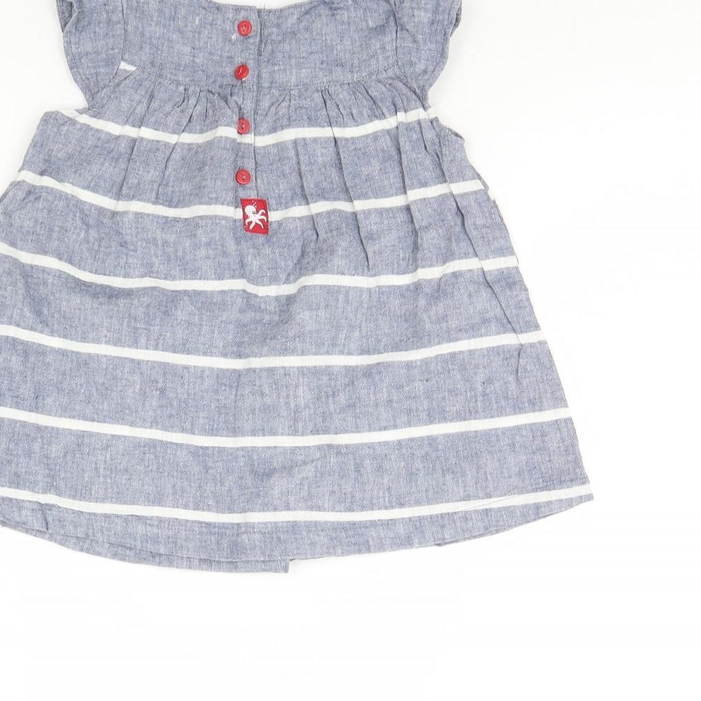 Brand and care label for Batela girls’ blue striped basic blouse, size 2, years