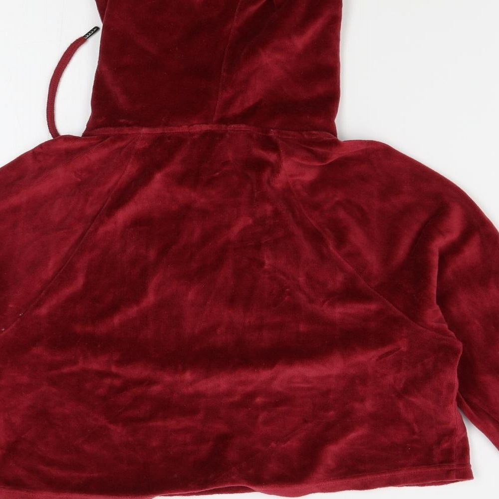 Brand and care label for BDG women’s red pullover hoodie, size XS
