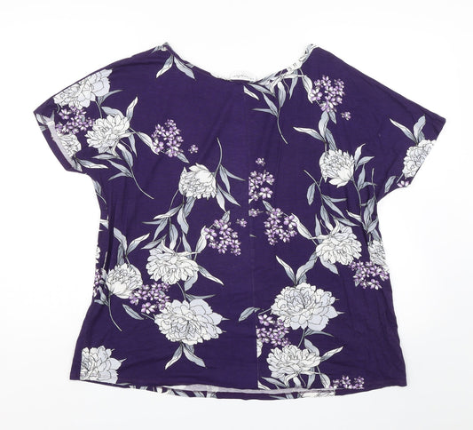 Emeliax Classics Womens Purple Floral Basic Blouse Size L