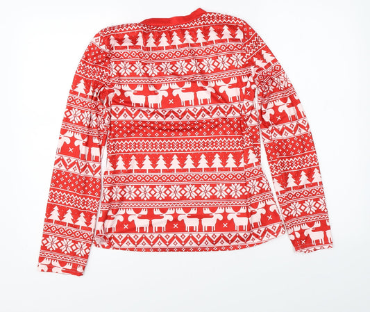 Preworn Mens Red Fair Isle Satin Pullover Jumper Size S - christmas