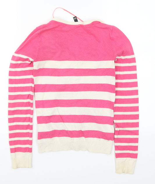 H&M Womens Pink Striped Cardigan Jumper Size 4