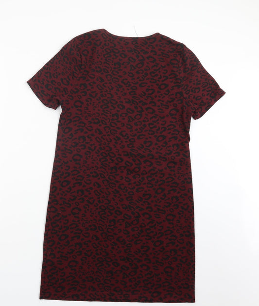 New Look Womens Red Animal Print T-Shirt Dress Size 8