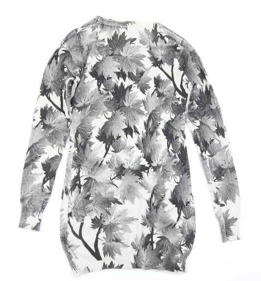 D&Z Fashion Womens Grey Floral Knit Jumper Dress One Size
