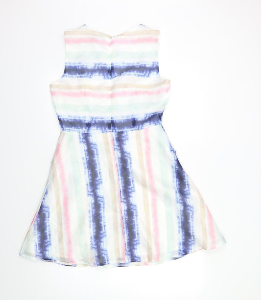 Mela London Womens White Striped Fit & Flare Size 10