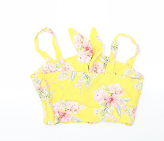 New Look Womens Yellow Floral Basic T-Shirt Size 12
