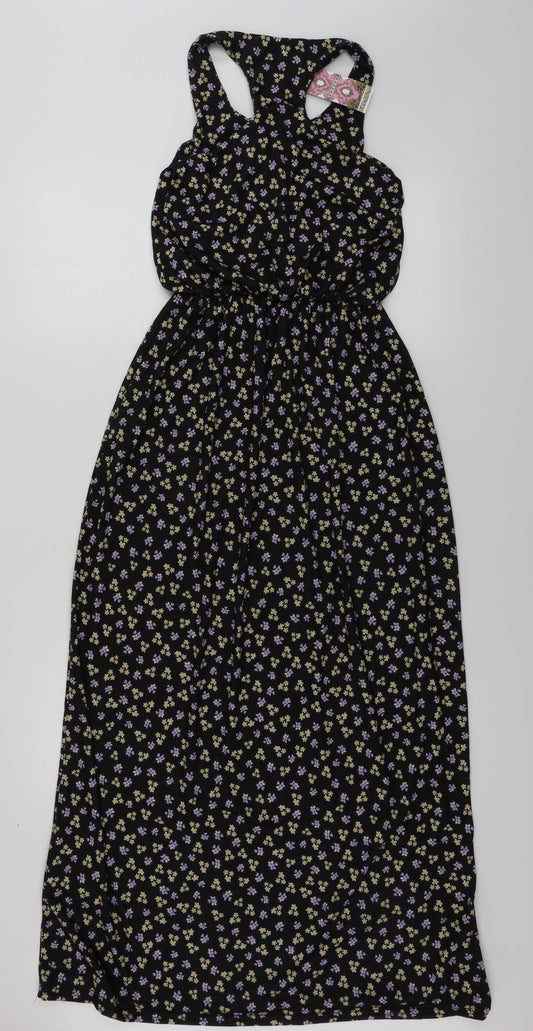 Boohoo Womens Black Floral A-Line Size 4