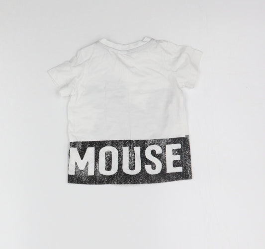 H&M Girls White Basic T-Shirt Size 6-9 Months - mickey mouse