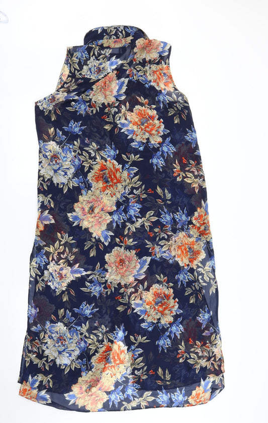 A. E. Nice Womens Blue Floral Tunic Blouse Size M - Split down back