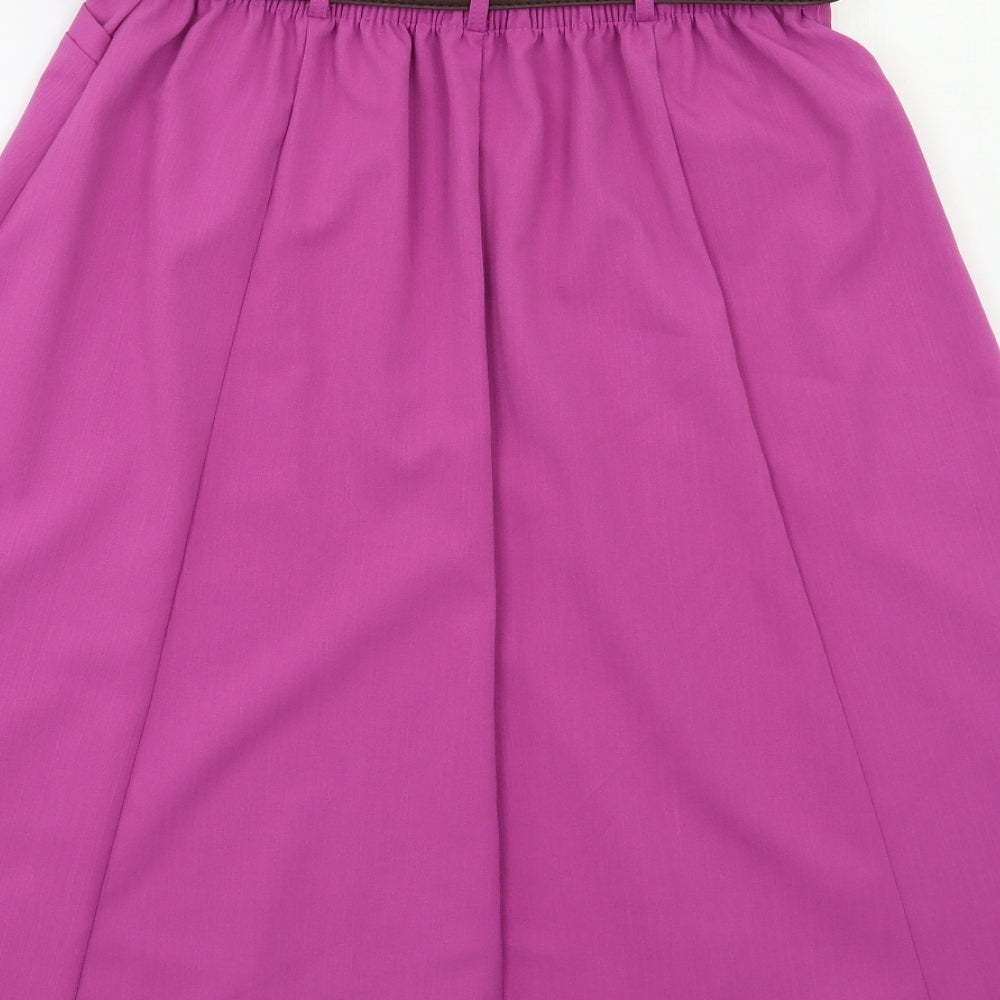 Brand and care label for BM women’s purple a-line skirt, size UK 12