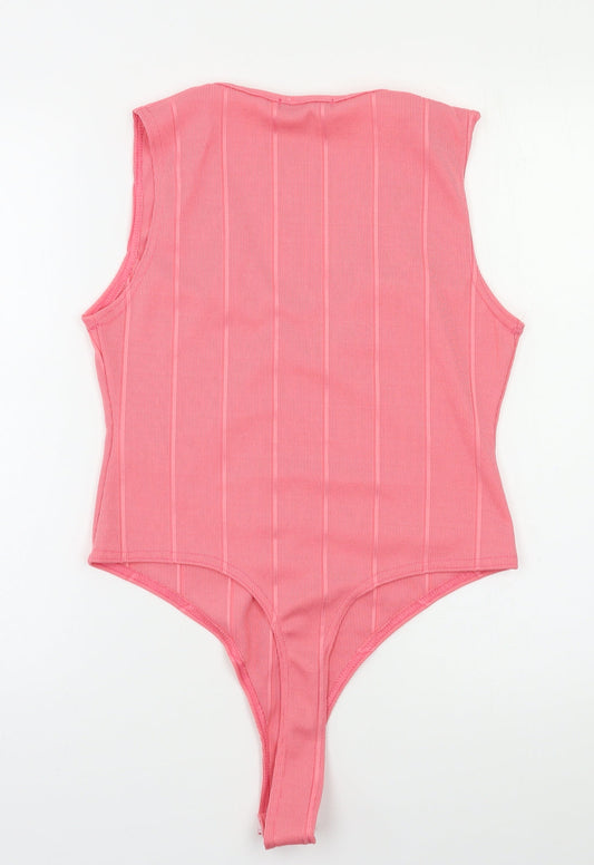 Boohoo Womens Pink Striped Bodysuit One-Piece Size 14