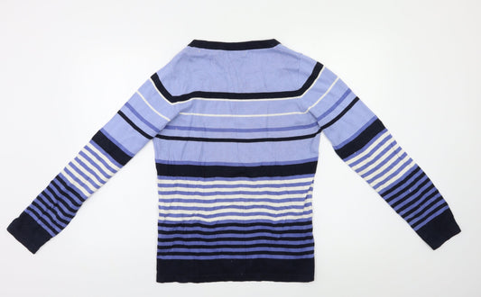 EWM Womens Blue Striped Pullover Jumper Size S