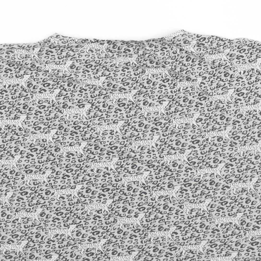 Brand and care label for Next girls’ grey animal print t-shirt, size 11, years