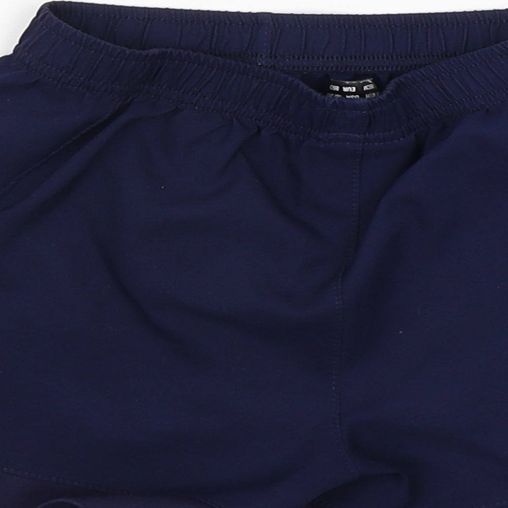 Brand and care label for Umbro boys’ blue jogger trousers, size 18-24, months - derby county shorts