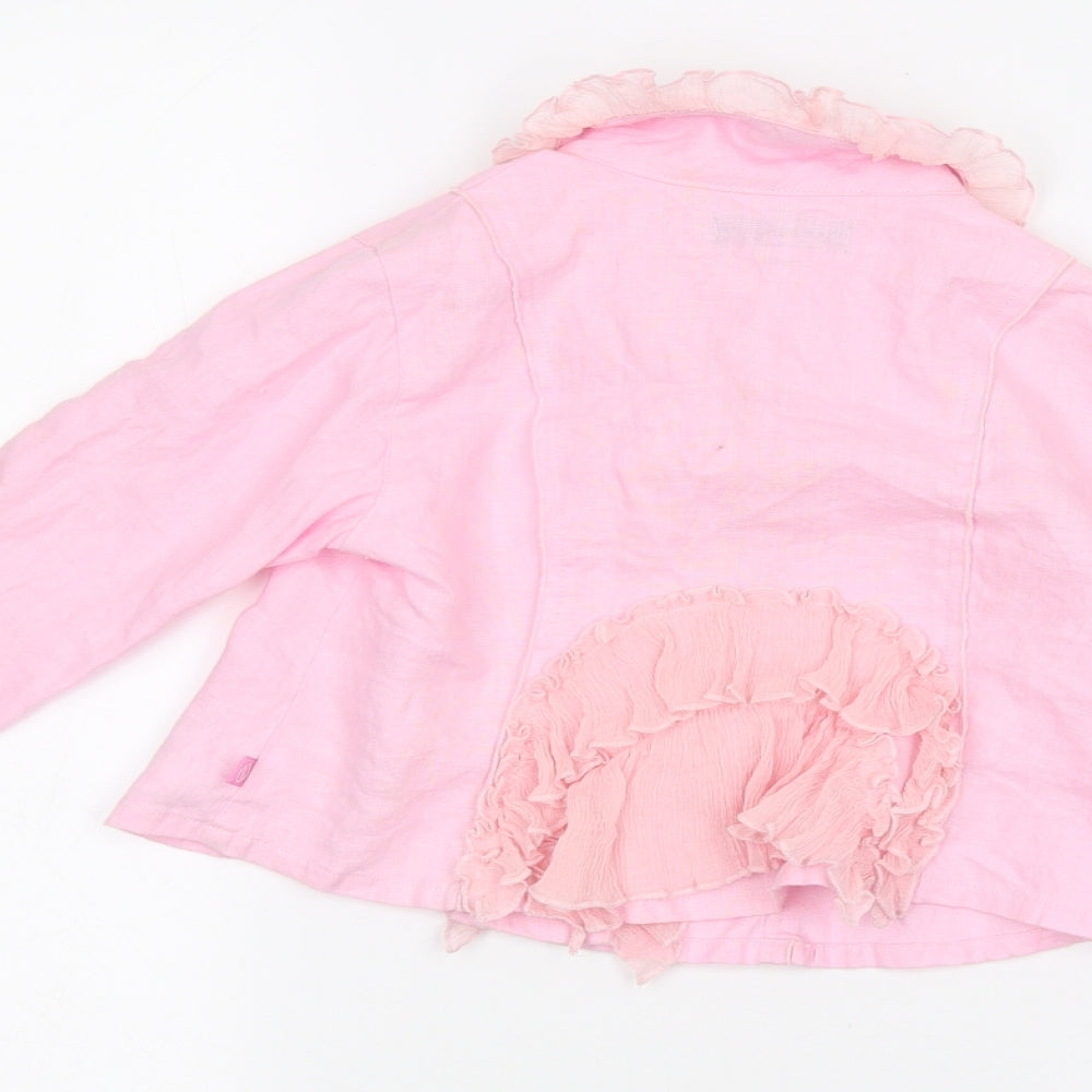 Brand and care label for Jean Bourget girls’ pink jacket, size 3, years