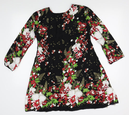 Preworn Womens Black Floral A-Line Size S - beads on hem
