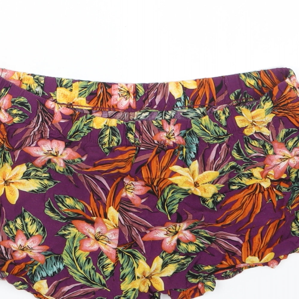 Love to Lounge Womens Purple Floral Hot Pants Shorts Size 10