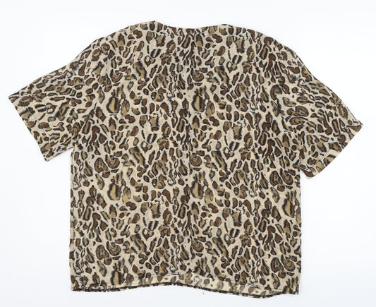 Bonmarché Womens Brown Animal Print Basic Button-Up Size 14
