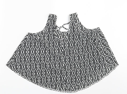 YD Girls Black Argyle/Diamond Basic Blouse Size 11-12 Years