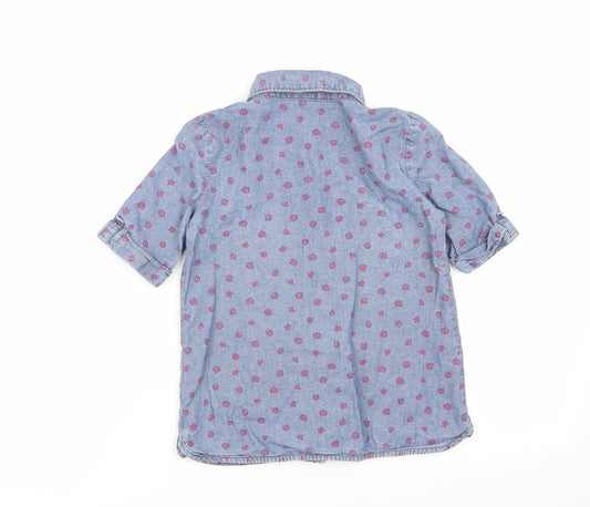 carters Girls Blue Geometric Basic Button-Up Size 5 Years