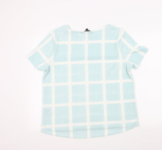 Bonmarché Womens Blue Check Basic T-Shirt Size 16