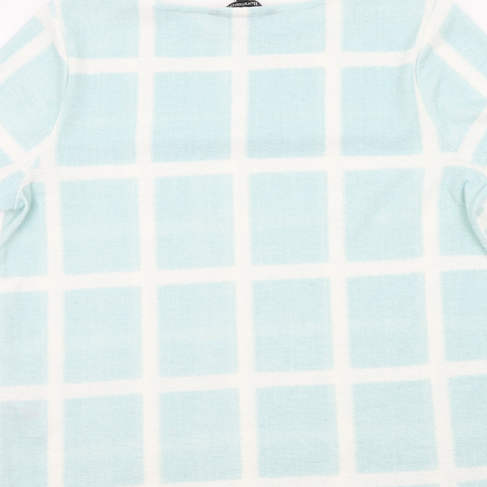 Bonmarché Womens Blue Check Basic T-Shirt Size 16