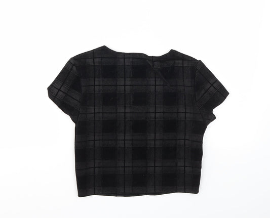 Preworn Womens Black Check Basic T-Shirt Size 8