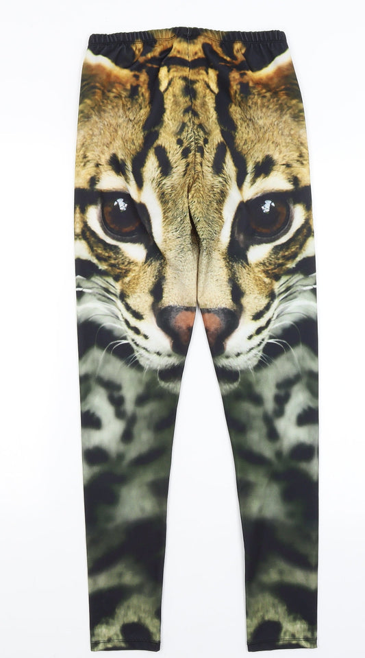 Topshop Womens Black Capri Leggings Size 10 L28 in - Cheetah