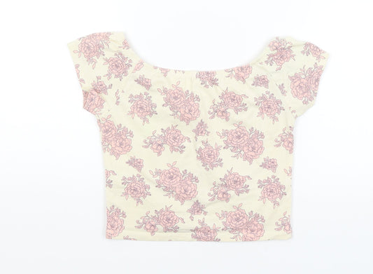 FOREVER 21 Womens Ivory Floral Cropped T-Shirt Size S