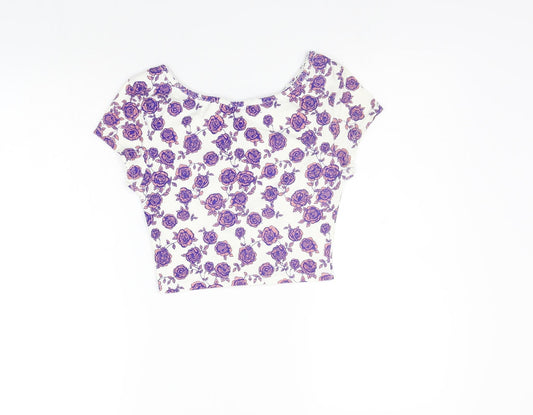 Topshop Womens White Floral Basic T-Shirt Size 8