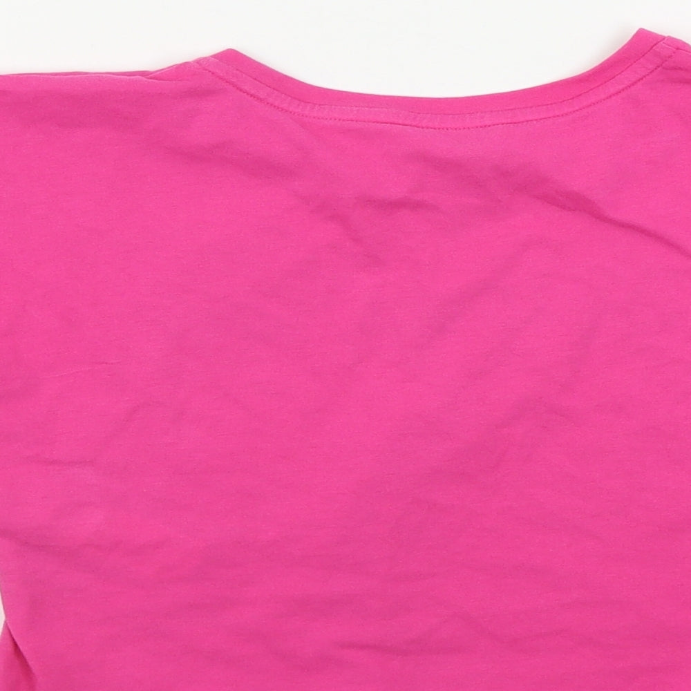 Brand and care label for Preworn girls’ pink cropped t-shirt, size 8, years