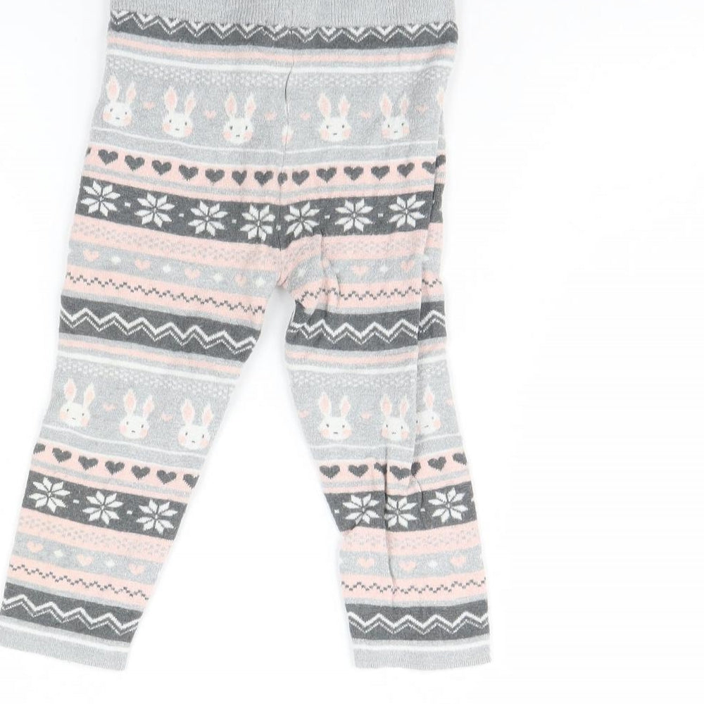 Primark Girls Grey Striped Capri Trousers Size 2 Years - Rabbit