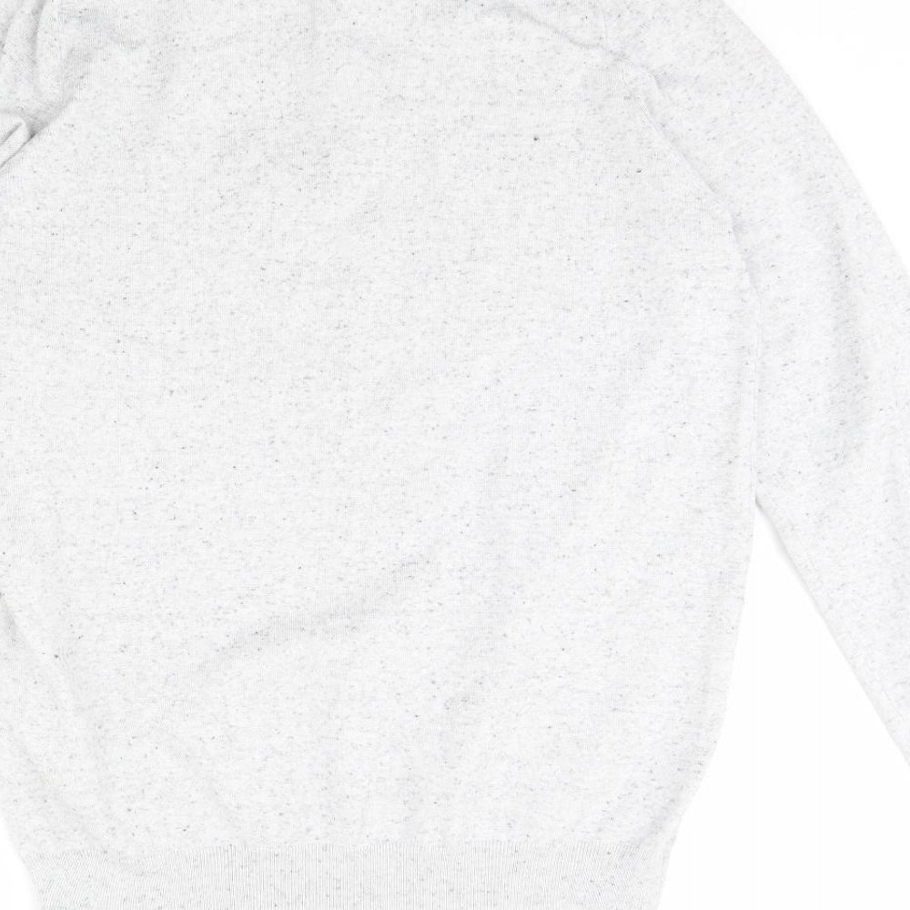 Brand and care label for Easy men’s grey henley jumper, size M